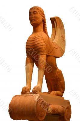 Greek sphinx statue isolated on white background