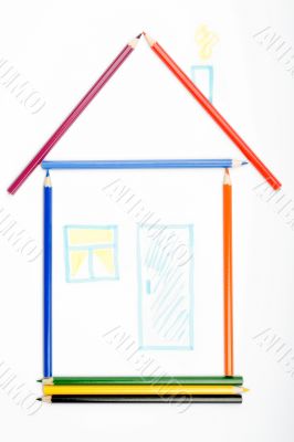 House from color pencils. Isolated on white background.