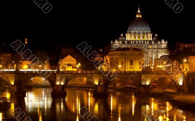 St. Peter`s basilica at night