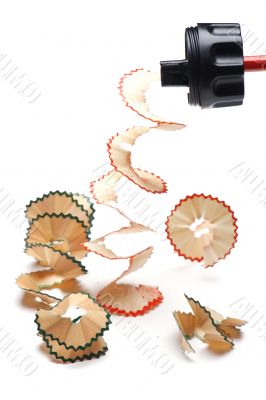 pencil and shavings close up on white