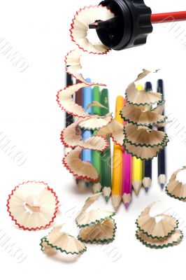pencil and shavings on white background