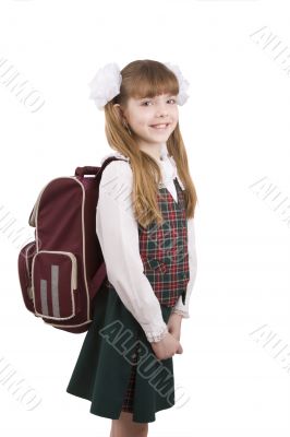 School girl with schoolbag. Education.