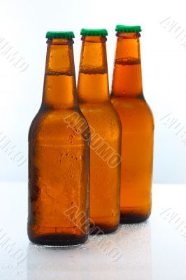 Three beer bottles abreast