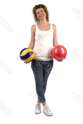 woman with two colored balls
