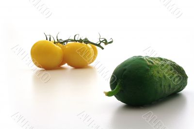 Yellow tomatos, cucumber