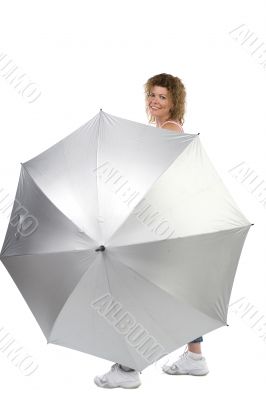 woman with big umbrella