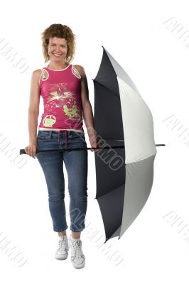 woman with umbrella on white
