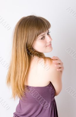 girl in a violet dress