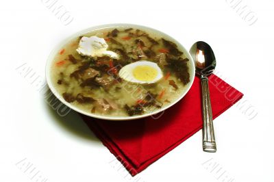 Green borsch with egg