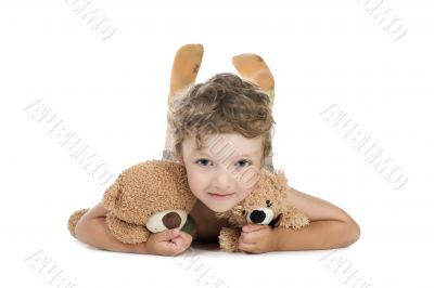 little boy with toy bear