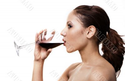 girl with red wine