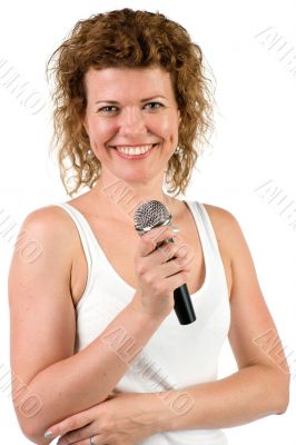 woman with microphone closeup