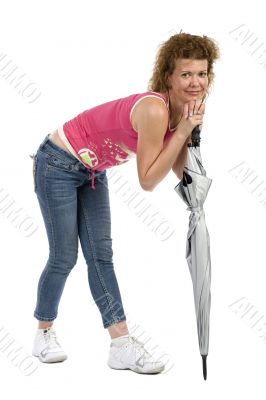 woman with grey umbrella