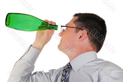 portrait of man in glasses with a bottle