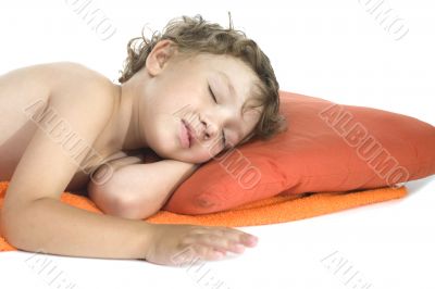 sleep little boy on white background