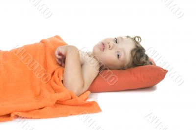 sleep little boy on white