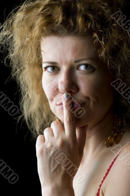 Portrait woman on black closeup