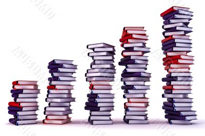 Growth piles of archive binders isolated on white background (3d
