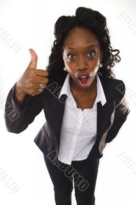 business woman with thumbs up
