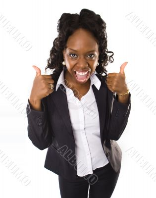 A pretty  business woman with thumbs up