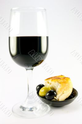 Olives with Crusty Bread and Red Wine