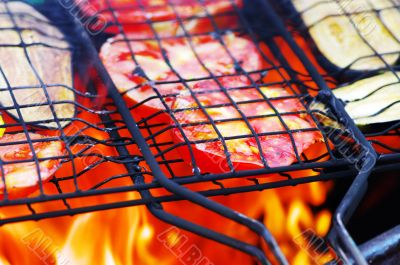 Vegetables cooking on the grill