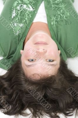 woman on white background macro