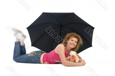 woman with umbrella and toy