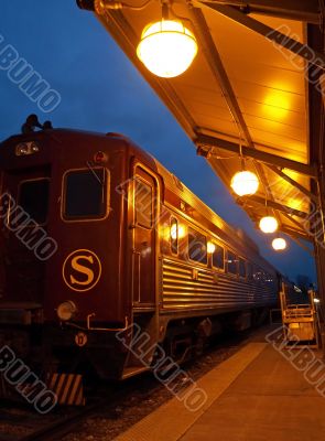 vintage train at night