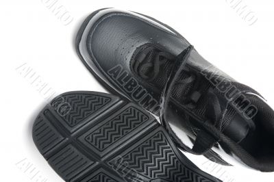 Black shoes on white close up