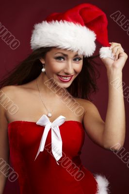 picture of cheerful santa helper girl