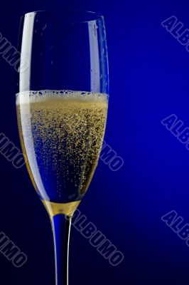 champagne glasses on blue macro