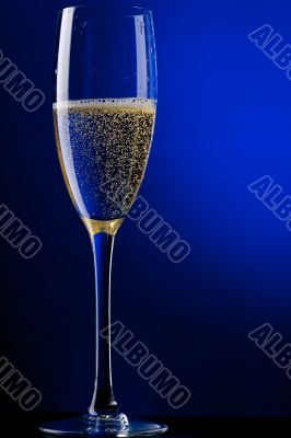 champagne glasses on blue