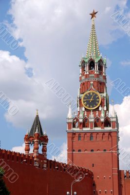 The Kremlin Spasskaya tower on Red Square in Moscow