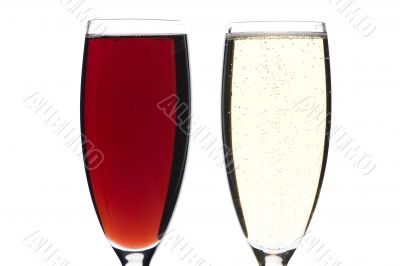 champagne glasses on white closeup