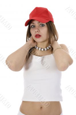 emotional girl in red cap