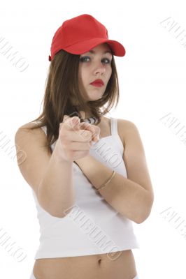 emotional girl in red cap