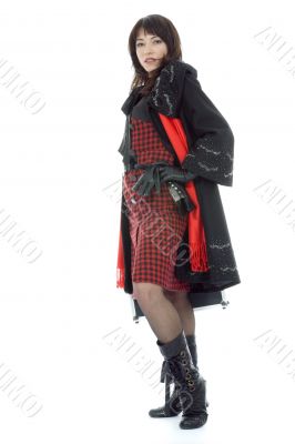 Beautifu lbrunette with valise