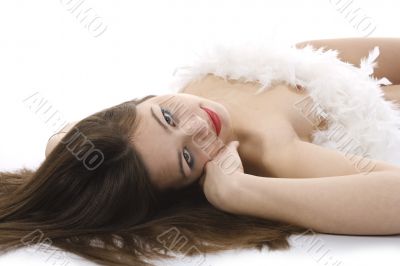 Nude girl with cape from feather