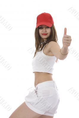 emotional girl in red cap