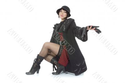 Beautifu lbrunette with valise