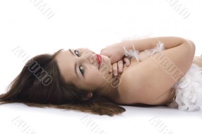 Nude girl with cape from feather