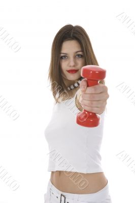 beautiful girl with dumbbells