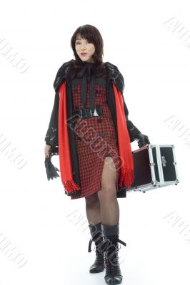 Beautifu lbrunette with valise