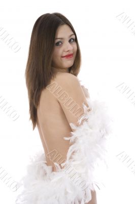 Nude girl with cape from feather