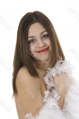 Nude girl with cape from feather