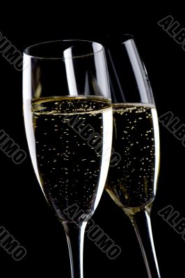 Two glasses champagne close up