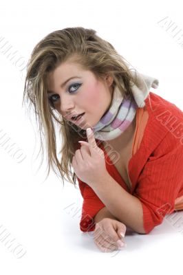 Sexy girl in red blouse