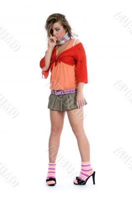 Sexy girl in red blouse