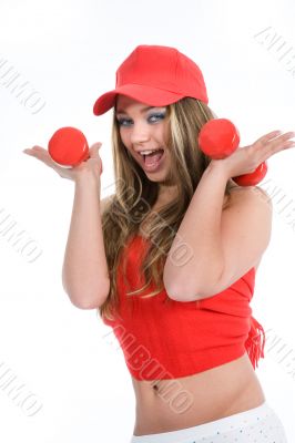 beautiful girl with dumbbells